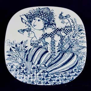 bjorn wiinblad sophie plate in blue and white